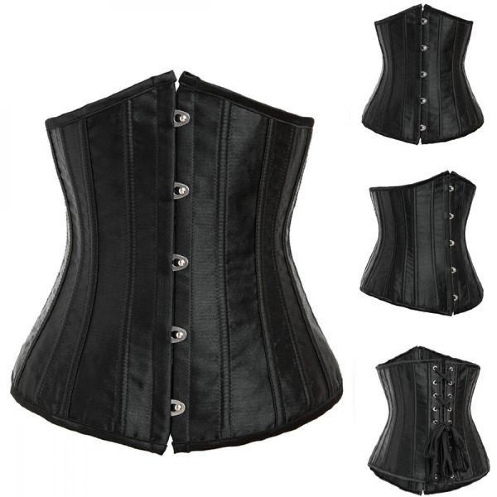 Szimpla acélmerevítéses szatén derékfűző, fekete