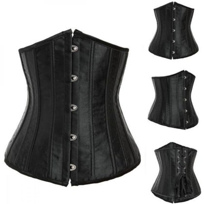 Szimpla acélmerevítéses szatén derékfűző, fekete